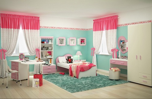 
                                                    Молодежная комната для девочки пастельные цвета розовый мдф                                                