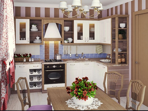 
                                                    классическая светлая контрастная комбинированная угловая кухня в стиле прованс классика из мдф пвх купить в челябинске                                                
